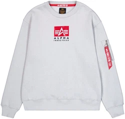 Alpha Industries Sweatshirt Satin Logo Sweater Weiß/Hellgrau/Rot/Grau
