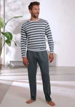 H.I.S Pyjama 2-tlg. mit Streifen Grau/Grün/Braun