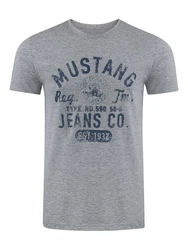 MUSTANG Herren T-Shirt Rundhals Kurzarm Logo Print Schwarz/Weiß/Blau/Grau (1004412-4140)