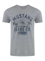 MUSTANG Herren T-Shirt Rundhals Kurzarm Logo Print Schwarz/Weiß/Blau/Grau (1004412-4140)
