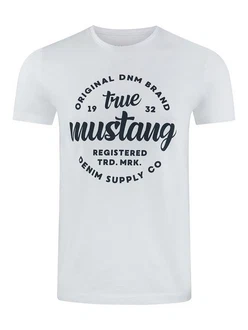 MUSTANG T-Shirt Herren Printshirt Regular Fit Weiß/Creme/Rot/Blau/Lila