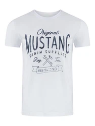 MUSTANG T-Shirt Herren Printshirt Regular Fit Weiß/Beige
