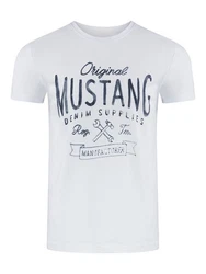 MUSTANG T-Shirt Herren Printshirt Regular Fit Weiß/Beige