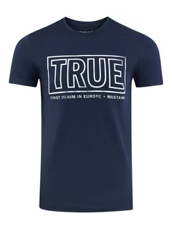 MUSTANG T-Shirt Herren Printshirt Regular Fit Blau
