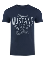 MUSTANG T-Shirt Basic Print Dunkelblau/Hellblau