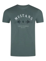 MUSTANG T-Shirt Herren Printshirt Regular Fit Dunkelgrün/Grün