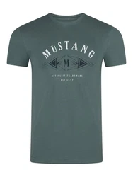 MUSTANG T-Shirt Herren Printshirt Regular Fit Dunkelgrün/Grün