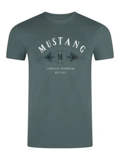 MUSTANG T-Shirt Herren Printshirt Regular Fit Dunkelgrün/Grün