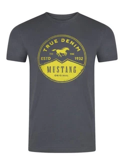 MUSTANG T-Shirt Herren Printshirt Regular Fit Dunkelgrau/Grau