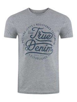MUSTANG T-Shirt Basic Print Blau/Grau/Hellblau