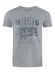 MUSTANG T-Shirt Herren Printshirt Regular Fit Grau/Dunkelgrau