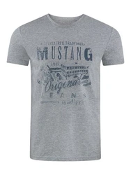 MUSTANG T-Shirt Herren Printshirt Regular Fit Grau/Dunkelgrau