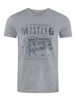 MUSTANG T-Shirt Herren Printshirt Regular Fit Grau/Dunkelgrau