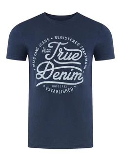 MUSTANG T-Shirt Basic Print Schwarz/Weiß/Blau/Grau/Mood Indigo (1000292-5228)