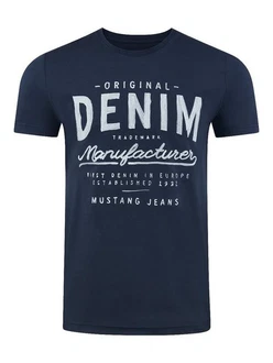 MUSTANG T-Shirt Herren Printshirt Basic Regular Tee Shirt Mood Indigo (1004544-5228)