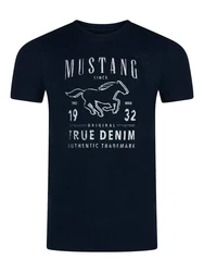 MUSTANG T-Shirt Herren Printshirt Regular Fit Dunkelblau/Blau