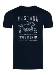 MUSTANG T-Shirt Herren Printshirt Regular Fit Dunkelblau/Blau