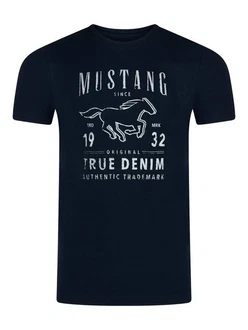 MUSTANG T-Shirt Herren Printshirt Regular Fit Dunkelblau/Blau