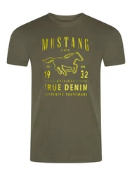MUSTANG T-Shirt Herren Printshirt Regular Fit Dunkelgrün/Grün