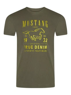 MUSTANG T-Shirt Herren Printshirt Regular Fit Dunkelgrün/Grün
