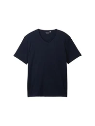 T-Shirt Basic T-Shirt mit V-Ausschnitt mit Logo Print