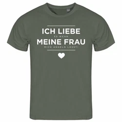 deinshirt Print-Shirt Herren T-Shirt Funshirt Ich liebe es wenn meine Frau mich angeln lässt Grau/Dunkelgrün