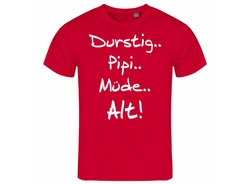 deinshirt Print-Shirt Herren T-Shirt Durstig pipi mde alt Funshirt Dunkelrot/Rot/Rosa