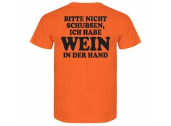 deinshirt Print-Shirt Herren T-Shirt Bitte nicht schubsen habe Wein in der Hand Funshirt mit Motiv Orange/Creme/Gelb