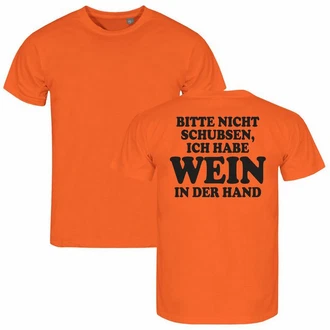deinshirt Print-Shirt Herren T-Shirt Bitte nicht schubsen habe Wein in der Hand Funshirt mit Motiv Orange/Creme/Gelb deinshirt Print-Shirt Herren T-Shirt Bitte nicht schubsen habe Wein in der Hand Funshirt mit Motiv Orange/Creme/Gelb