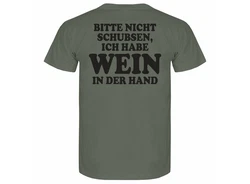 deinshirt Print-Shirt Herren T-Shirt Bitte nicht schubsen habe Wein in der Hand Funshirt mit Motiv Dunkelgrün