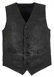 Lederweste - Herren Lederweste Weste Lammnubuk schwarz antik