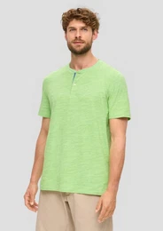 Kurzarmshirt Meliertes T-Shirt mit Henley-Ausschnitt Kontrast-Details