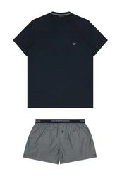 Emporio Armani Pyjama Schlafanzug Set Dunkelblau/Blau/Grau