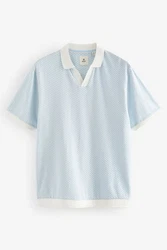 Next Poloshirt mit Kuba-Kragen (1-tlg) Hellblau