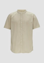 QS Kurzarmhemd Hemd mit Stehkragen Khaki/Beige