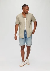 QS Kurzarmhemd Hemd mit Stehkragen Khaki/Beige
