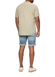 QS Kurzarmhemd Hemd mit Stehkragen Khaki/Beige