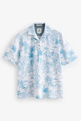 Next Poloshirt Strukturiertes mit Print Blau