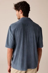 Next Kurzarmhemd Strukturiertes Frottee-Hemd Blau/Hellblau/Grau
