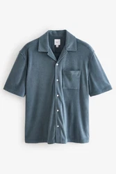 Next Kurzarmhemd Strukturiertes Frottee-Hemd Blau/Hellblau/Grau