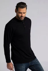 JP1880 Henley Basic Shirt Langarm Knopfleiste Schwarz/Beige/Dunkelblau