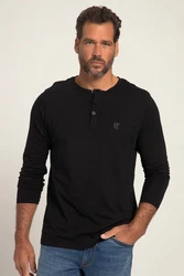 JP1880 Henley Basic Shirt Langarm Knopfleiste Schwarz/Beige/Dunkelblau