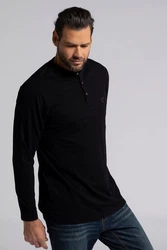 JP1880 Henley Basic Shirt Langarm Knopfleiste Schwarz/Beige/Dunkelblau