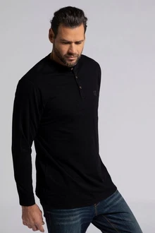 JP1880 Henley Basic Shirt Langarm Knopfleiste Schwarz/Beige/Dunkelblau