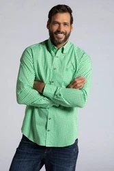 JP1880 Businesshemd Karohemd Trachten Langarm Buttondown-Kragen Grün