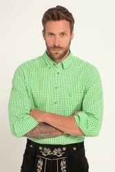 JP1880 Businesshemd Karohemd Trachten Langarm Buttondown-Kragen Grün