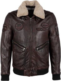 Lederjacke GMStarpilot mit Fellimitat, Wattierung, Badges, Reiverschlusstaschen, Strickbund