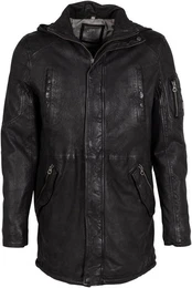 Lederjacke GMElio mit Kapuze, Reiverschlusstaschen, Wattierung