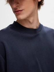 SELECTED HOMME Rundhalsshirt SLHLOOSEOSCAR SS O-NECK TEE NOOS Dunkelblau/Blau
