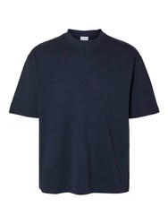 SELECTED HOMME Rundhalsshirt SLHLOOSEOSCAR SS O-NECK TEE NOOS Dunkelblau/Blau